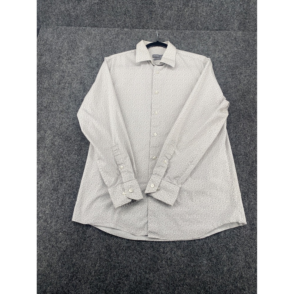 Geoffrey Beene Slim Fit Dress Shirt Mens Small White Grey Floral Flex Stretch LS